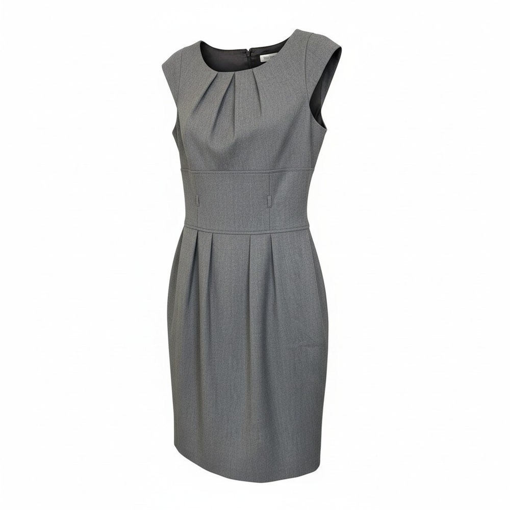 White House Black Market Grey Pleated Sheath Dress Cap Sleeve Size 2 Workwear